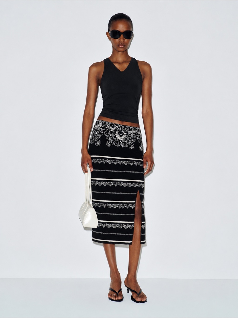 Free People Knit Midi Skirt Black White Pattern Sweater 836